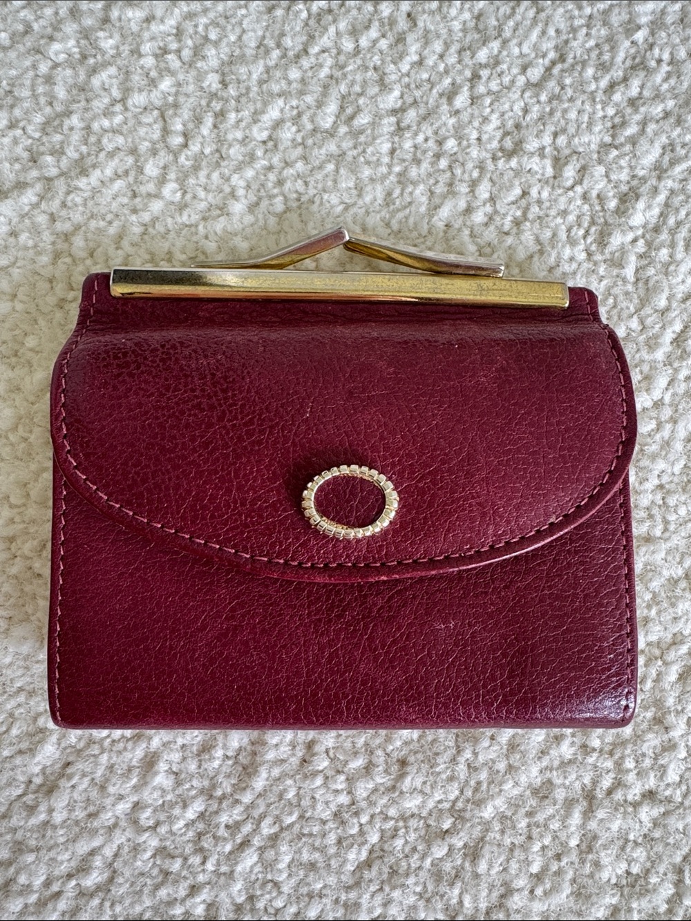 Vintage Bond Street burgundy leather women's compact trifold wallet